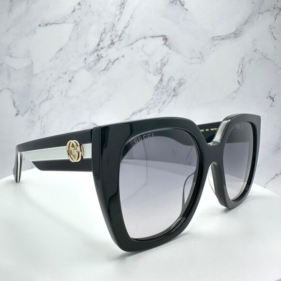 New GUCCI Sunglasses Black Square Gold Metal GG Web Arms Womens Authentic Gucci - Picture 5 of 16
